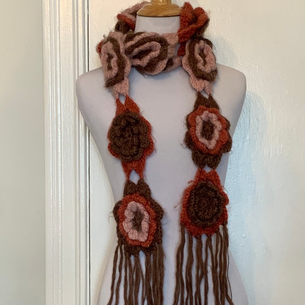 NWOT brown and pink floral boho scarf